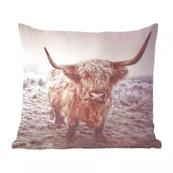 Декоративная подушка MuchoWow Диванная подушка Декоративная подушка для гостиной 60 x 60 см Шотландский горец - Снег - Солнце - Чехол на подушку - Хлопчатобумажная ткань - Декоративные наволочки