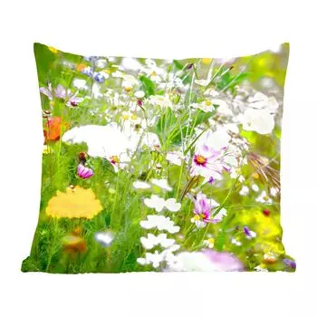 Декоративная подушка MuchoWow, диванная подушка, декоративная подушка для гостиной, 60 х 60 см, цветы, природа, зеленый, трава, фиолетовый, белый, чехол на подушку, хлопчатобумажная ткань, декоративные наволочки