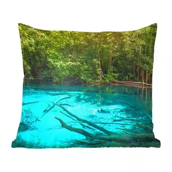 Декоративная подушка MuchoWow, диванная подушка, декоративная подушка для гостиной, 60 х 60 см, ярко-синее озеро в джунглях - чехол на подушку - хлопчатобумажная ткань - декоративные наволочки