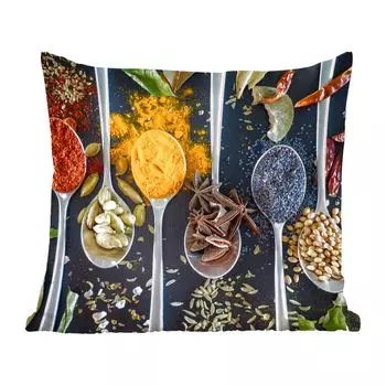 Декоративная подушка MuchoWow Диванная подушка Декоративная подушка для гостиной 50 x 50 см Ложки - Специи - Травы - Еда - Стол - Чехлы на подушки - Украшение - Спальня