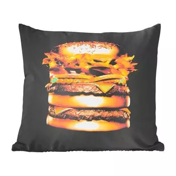 Декоративная подушка MuchoWow Диванная подушка Декоративная подушка для гостиной 60 x 60 см Золотой гамбургер на черном фоне. - Чехол на подушку - хлопчатобумажная ткань - декоративные чехлы на подушки.