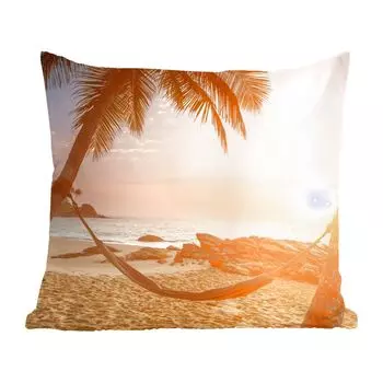 Декоративная подушка MuchoWow, диванная подушка, декоративная подушка для гостиной, 60 х 60 см, лето - закат - гамак - чехол на подушку - хлопчатобумажная ткань - декоративные наволочки