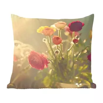 Декоративная подушка MuchoWow, диванная подушка, декоративная подушка для гостиной, 60 х 60 см, букет разноцветных лютиков - чехол на подушку - хлопчатобумажная ткань - декоративные наволочки