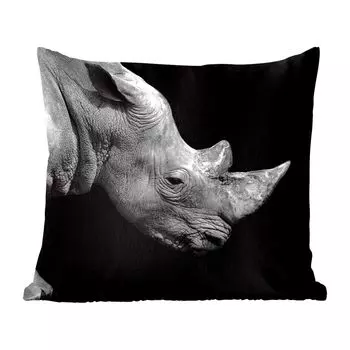 Декоративная подушка MuchoWow, диванная подушка, декоративная подушка для гостиной, 50 х 50 см, портрет носорога на черном фоне - чехлы на подушки - украшение - спальня