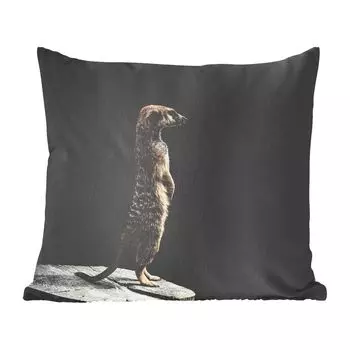 Декоративная подушка MuchoWow Диванная подушка Декоративная подушка для гостиной 60 x 60 см Сурикат - Дикие животные - Черный - Чехол на подушку - Хлопчатобумажная ткань - Декоративные наволочки