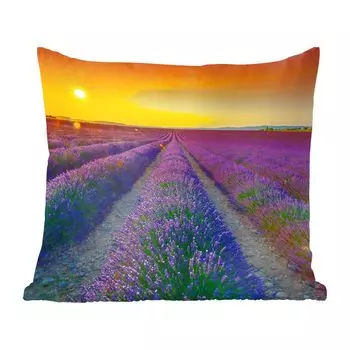 Декоративная подушка MuchoWow, диванная подушка, декоративная подушка для гостиной, 60 х 60 см, оранжевый закат над полем, полным лаванды - чехол на подушку - хлопчатобумажная ткань - декоративные наволочки