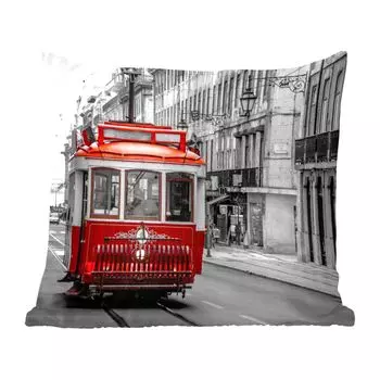 Декоративная подушка MuchoWow Диванная подушка Декоративная подушка для гостиной 60 x 60 см Черно-белая фотография старого красного поезда - Чехол на подушку - Хлопчатобумажная ткань - Декоративные наволочки
