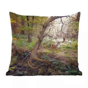 Декоративная подушка MuchoWow, диванная подушка, декоративная подушка для гостиной, 60 х 60 см, лесное животное - олень - солнце - чехол на подушку - хлопчатобумажная ткань - декоративные наволочки