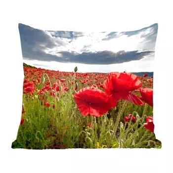 Декоративная подушка MuchoWow, диванная подушка, декоративная подушка для гостиной, 60 х 60 см, маки на фоне драматического, грозового неба - чехол на подушку - хлопчатобумажная ткань - декоративные наволочки