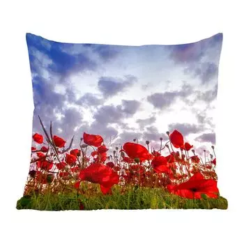 Декоративная подушка MuchoWow, диванная подушка, декоративная подушка для гостиной, 60 х 60 см, панорама красочного макового поля - чехол на подушку - хлопчатобумажная ткань - декоративные наволочки