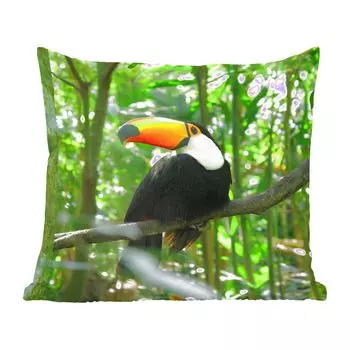 Декоративная подушка MuchoWow, диванная подушка, декоративная подушка для гостиной, 60 х 60 см, тукан в дереве - чехол на подушку - хлопчатобумажная ткань - декоративные наволочки