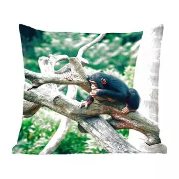 Декоративная подушка MuchoWow Диванная подушка Декоративная подушка для гостиной 45 x 45 см Молодой шимпанзе в джунглях - Чехлы на подушки - Декоративные чехлы на подушки - Декоративные наволочки