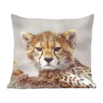 Декоративная подушка MuchoWow, диванная подушка, декоративная подушка для гостиной, 60 х 60 см, гепард - молодой - портрет - чехол на подушку - хлопчатобумажная ткань - декоративные наволочки