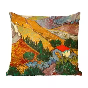 Декоративная подушка MuchoWow, диванная подушка, декоративная подушка для гостиной, 45 х 45 см, пейзаж с домом и фермером - Винсент Ван Гог - чехлы для подушек - декоративные чехлы для подушек - декоративные чехлы для подушек