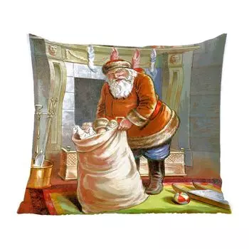 Декоративная подушка MuchoWow, диванная подушка, декоративная подушка для гостиной, 60 х 60 см, Санта-Клаус - Рождественский подарок - винтаж - чехол на подушку - хлопчатобумажная ткань - декоративные чехлы на подушки