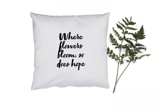 Декоративная подушка MuchoWow, диванная подушка, декоративная подушка для гостиной, 60 x 60 см, цветы - текст - там, где цветут цветы, цветет и надежда - цитаты - чехол на подушку - хлопчатобумажная ткань - декоративные наволочки