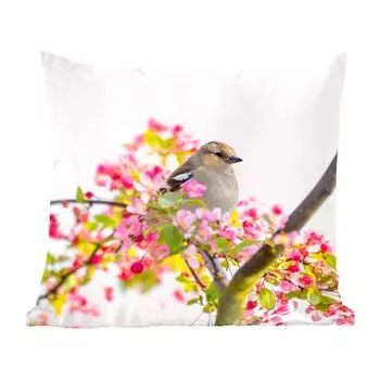 Декоративная подушка MuchoWow, диванная подушка, декоративная подушка для гостиной, 60 х 60 см, птица среди розовых цветов - чехол на подушку - хлопчатобумажная ткань - декоративные наволочки