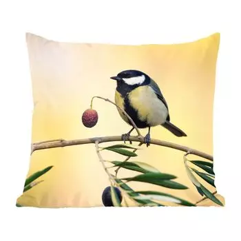 Декоративная подушка MuchoWow, диванная подушка, декоративная подушка для гостиной, 50 х 50 см, птица на ветке с ягодой - чехлы на подушки - украшение - спальня