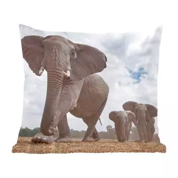 Декоративная подушка MuchoWow, диванная подушка, декоративная подушка для гостиной, 60 х 60 см, стадо слонов - чехол на подушку - хлопчатобумажная ткань - декоративные наволочки