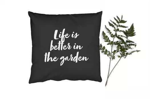 Декоративная подушка MuchoWow, диванная подушка, декоративная подушка для гостиной, 60 х 60 см, цитаты - текст - жизнь лучше в саду - сад - чехол на подушку - хлопчатобумажная ткань - декоративные наволочки
