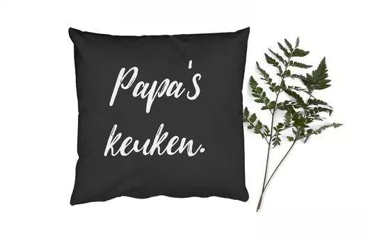 Декоративная подушка MuchoWow Диванная подушка Декоративная подушка для гостиной 60 x 60 см Цитаты - Пословицы - Папина кухня - Отец - Чехол на подушку - Хлопчатобумажная ткань - Декоративные наволочки