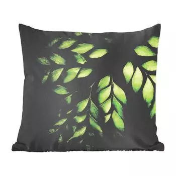 Декоративная подушка MuchoWow, диванная подушка, декоративная подушка для гостиной, 60 х 60 см, ветки папоротника на черном фоне - чехол на подушку - хлопчатобумажная ткань - декоративные наволочки