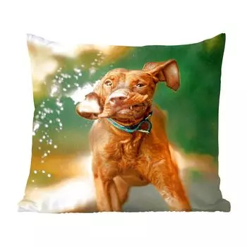 Декоративная подушка MuchoWow Диванная подушка Декоративная подушка для гостиной 60 x 60 см Мокрая - Собака - Вода - Наволочка - Хлопчатобумажная ткань - Декоративные наволочки