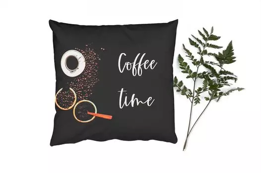 Декоративная подушка MuchoWow Диванная подушка Декоративная подушка для гостиной 60 x 60 см Цитаты - Пословицы - Время кофе - Чехол на подушку - Хлопчатобумажная ткань - Декоративные наволочки, мультиколор