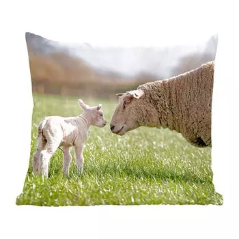 Декоративная подушка MuchoWow Диванная подушка Декоративная подушка для гостиной 50 x 50 см Овца - Солнце - Трава - Чехлы на подушки - Украшение - Спальня