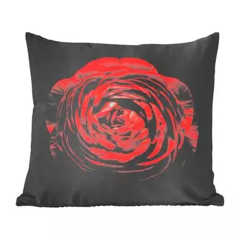 Декоративная подушка MuchoWow Диванная подушка Декоративная подушка для гостиной 60 x 60 см Крупный план красного лютика на черном фоне - чехол для подушки - хлопчатобумажная ткань - декоративные чехлы для подушек