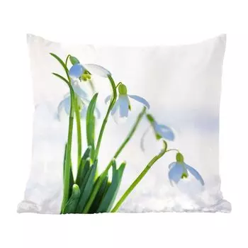 Декоративная подушка MuchoWow, диванная подушка, декоративная подушка для гостиной, 60 х 60 см, подснежники - зима - снег - чехол на подушку - хлопчатобумажная ткань - декоративные наволочки