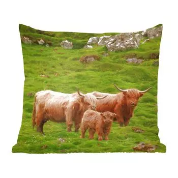 Декоративная подушка MuchoWow, диванная подушка, декоративная подушка для гостиной, 60 х 60 см, семья шотландских горцев - чехол на подушку - хлопчатобумажная ткань - декоративные наволочки