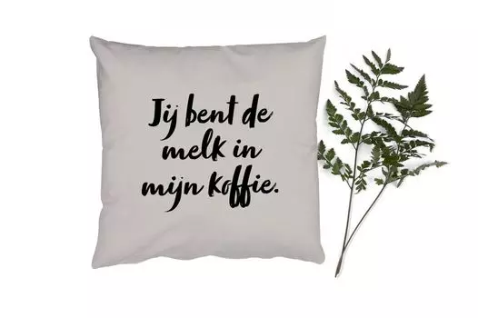 Декоративная подушка MuchoWow, диванная подушка, декоративная подушка для гостиной, 60 x 60 см, серо-коричневый - ты молоко в моем кофе - цитата - чехол на подушку - хлопчатобумажная ткань - декоративные наволочки