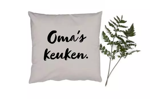 Декоративная подушка MuchoWow Диванная подушка Декоративная подушка для гостиной 60 x 60 см Цитата - Бабушкина кухня - Серо-коричневый - Наволочка - Хлопчатобумажная ткань - Декоративные наволочки
