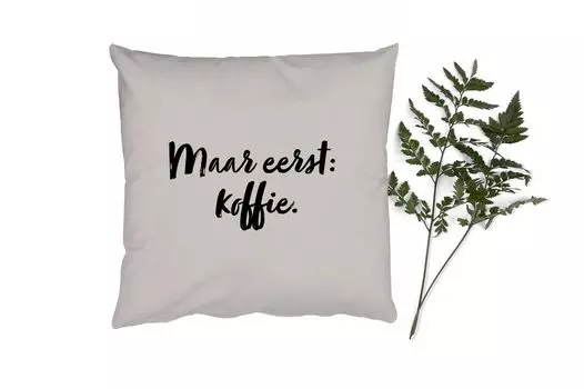 Декоративная подушка MuchoWow, диванная подушка, декоративная подушка для гостиной, 60 x 60 см, серо-коричневый - цитата - но сначала кофе - чехол на подушку - хлопчатобумажная ткань - декоративные чехлы на подушки