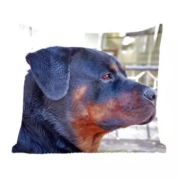 Декоративная подушка MuchoWow, диванная подушка, декоративная подушка для гостиной, 60 х 60 см, вид сбоку на голову ротвейлера - чехол на подушку - хлопчатобумажная ткань - декоративные наволочки