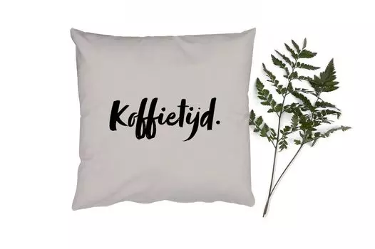 Декоративная подушка MuchoWow Диванная подушка Декоративная подушка для гостиной 60 x 60 см Quote — Серо-коричневый — Coffee Time — Чехол на подушку — Хлопчатобумажная ткань — Декоративные наволочки