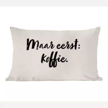 Декоративная подушка MuchoWow Диванная подушка Декоративная подушка для гостиной 60 x 40 см Серо-коричневый - Цитата - Но сначала кофе - Чехлы для подушек - Декоративные чехлы для подушек - Декоративные чехлы для подушек