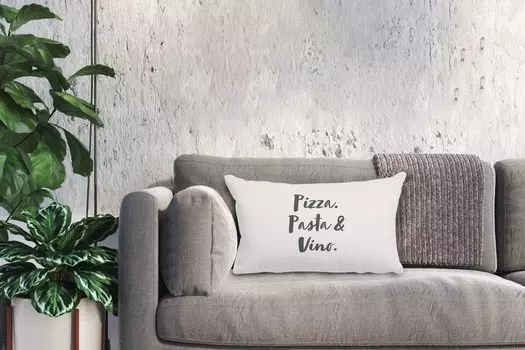 Декоративная подушка MuchoWow Диванная подушка Декоративная подушка для гостиной 50 x 30 см Quote — Taupe — Pizza. макароны и вино. - Чехлы на диванные подушки - без наполнителя