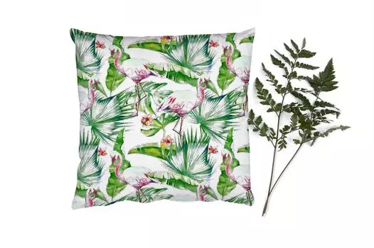 Декоративная подушка MuchoWow Диванная подушка Декоративная подушка для гостиной 60 x 60 см Листья - Фламинго - Цветы - Джунгли - Чехол на подушку - Хлопчатобумажная ткань - Декоративные наволочки