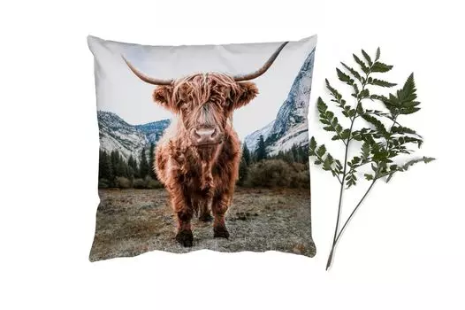 Декоративная подушка MuchoWow Диванная подушка Декоративная подушка для гостиной 60 x 60 см Шотландский горец - Горы - Животные - Чехол на подушку - Хлопчатобумажная ткань - Декоративные наволочки, мультиколор