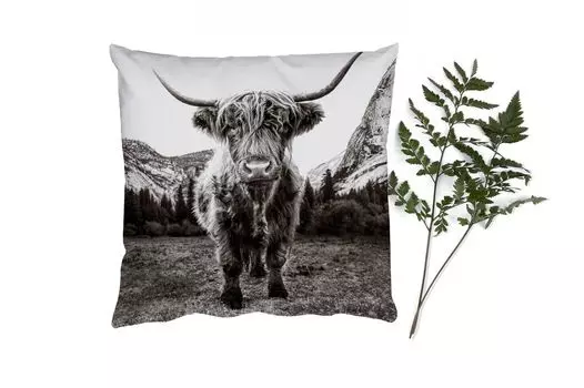 Декоративная подушка MuchoWow Диванная подушка Декоративная подушка для гостиной 60 x 60 см Горный - Черный - Белый - Шотландский горец - Чехол на подушку - Хлопчатобумажная ткань - Декоративные наволочки