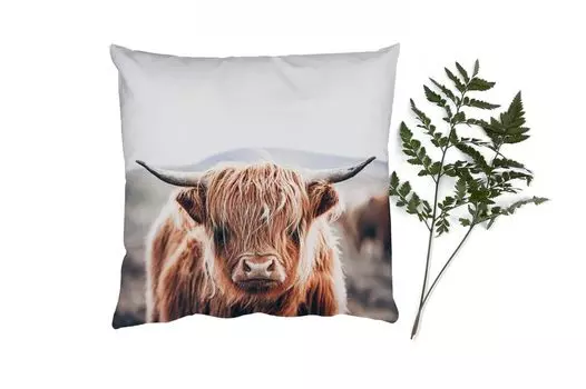 Декоративная подушка MuchoWow Диванная подушка Декоративная подушка для гостиной 60 x 60 см Шотландский горец - Гора - Рог - Чехол на подушку - Хлопчатобумажная ткань - Декоративные наволочки