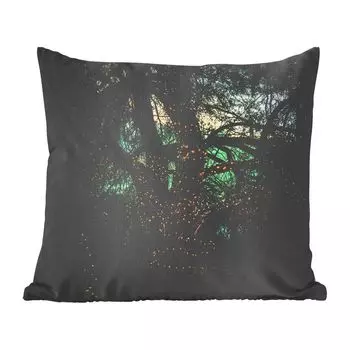 Декоративная подушка MuchoWow, диванная подушка, декоративная подушка для гостиной, 60 х 60 см, дерево - светлячки - природа - чехол на подушку - хлопчатобумажная ткань - декоративные наволочки