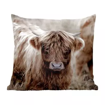 Декоративная подушка MuchoWow Диванная подушка Декоративная подушка для гостиной 60 x 60 см Шотландский горец - Коровы - Коричневый - Чехол на подушку - Хлопчатобумажная ткань - Декоративные наволочки