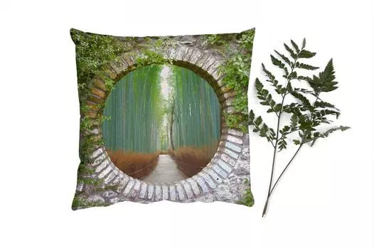 Декоративная подушка MuchoWow Диванная подушка Декоративная подушка для гостиной 60 x 60 см Бамбук - Лес - Японский - Вид - Чехол на подушку - Хлопчатобумажная ткань - Декоративные наволочки