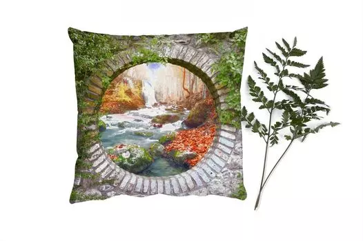 Декоративная подушка MuchoWow Диванная подушка Декоративная подушка для гостиной 60 x 60 см Осень - Водопад - Природа - Вид - Чехол на подушку - Хлопчатобумажная ткань - Декоративные наволочки