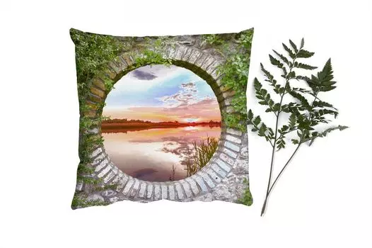 Декоративная подушка MuchoWow Диванная подушка Декоративная подушка для гостиной 60 x 60 см Море - Закат - Вид - Чехол на подушку - Хлопчатобумажная ткань - Декоративные наволочки