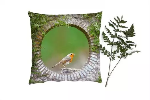 Декоративная подушка MuchoWow Диванная подушка Декоративная подушка для гостиной 60 x 60 см Вид на птицу - Робин - Чехол на подушку - Хлопчатобумажная ткань - Декоративные наволочки