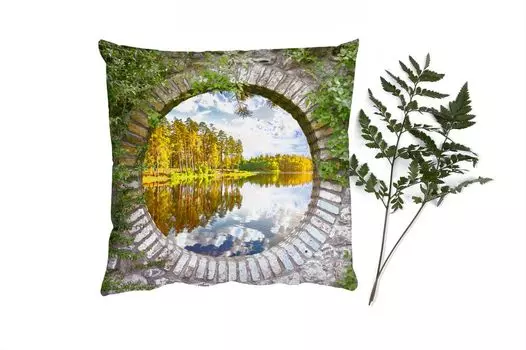 Декоративная подушка MuchoWow Диванная подушка Декоративная подушка для гостиной 60 x 60 см Деревья - Вода - Вид - Чехол на подушку - Хлопчатобумажная ткань - Декоративные наволочки